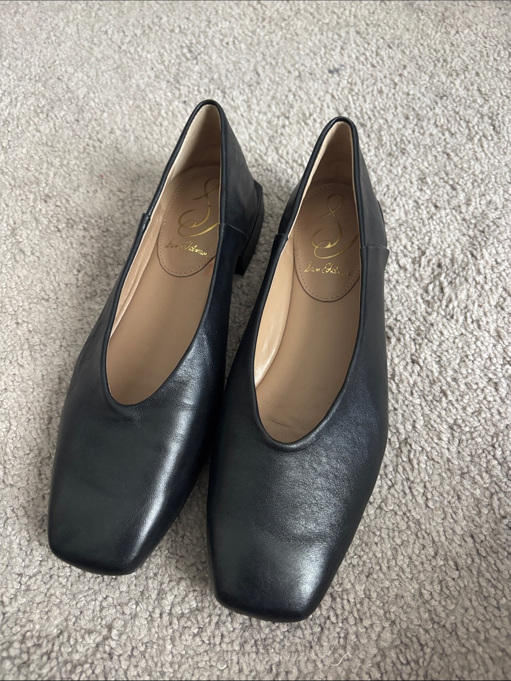 Sam Edelman Black Square-Toe Leather Flats